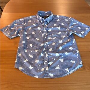Disney 100 RSVLTS Blue and White Mickey Patterned Shirt